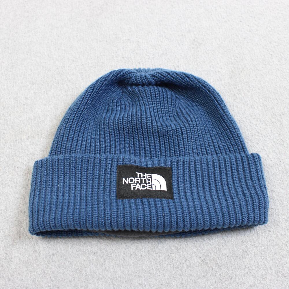 The North Face Hat Beanie Knit Blue Cuffed Patch Logo Mens One Size Hike Outdoor
